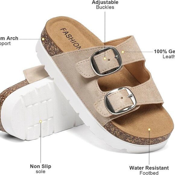 Women Sandals Cork Footbed Non Slip Adjustable Buckle Open Toe Summer - Picture 3 of 6